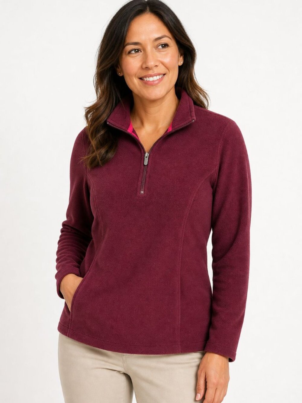 Lands’ End Burgundy Fleece Quarter Zip Pullover M 10–12